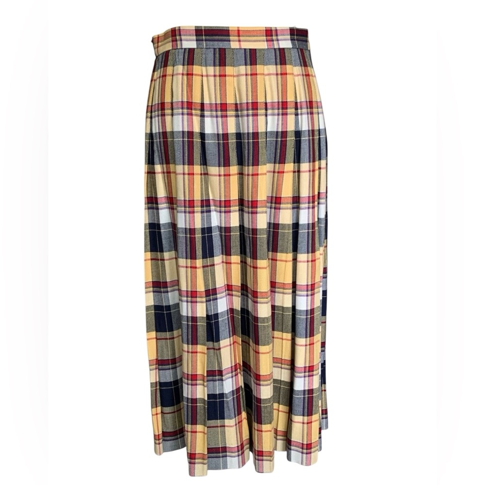 Vintage Talbots Yellow Tartan Plaid Pleated Midi Skirt Sz 10P Academia Preppy